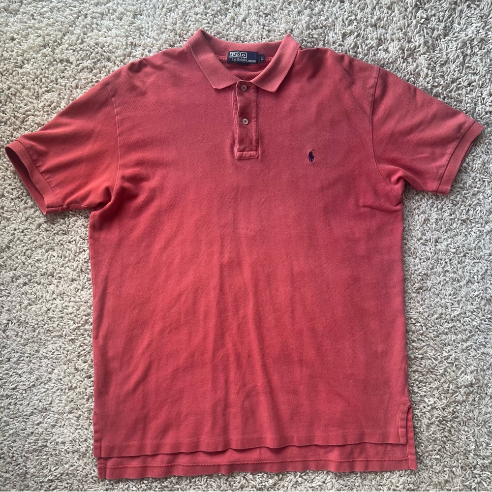 Polo By Ralph Lauren Men's Pique Knit Polo Shirt Size Large Coral Salmon Flaw